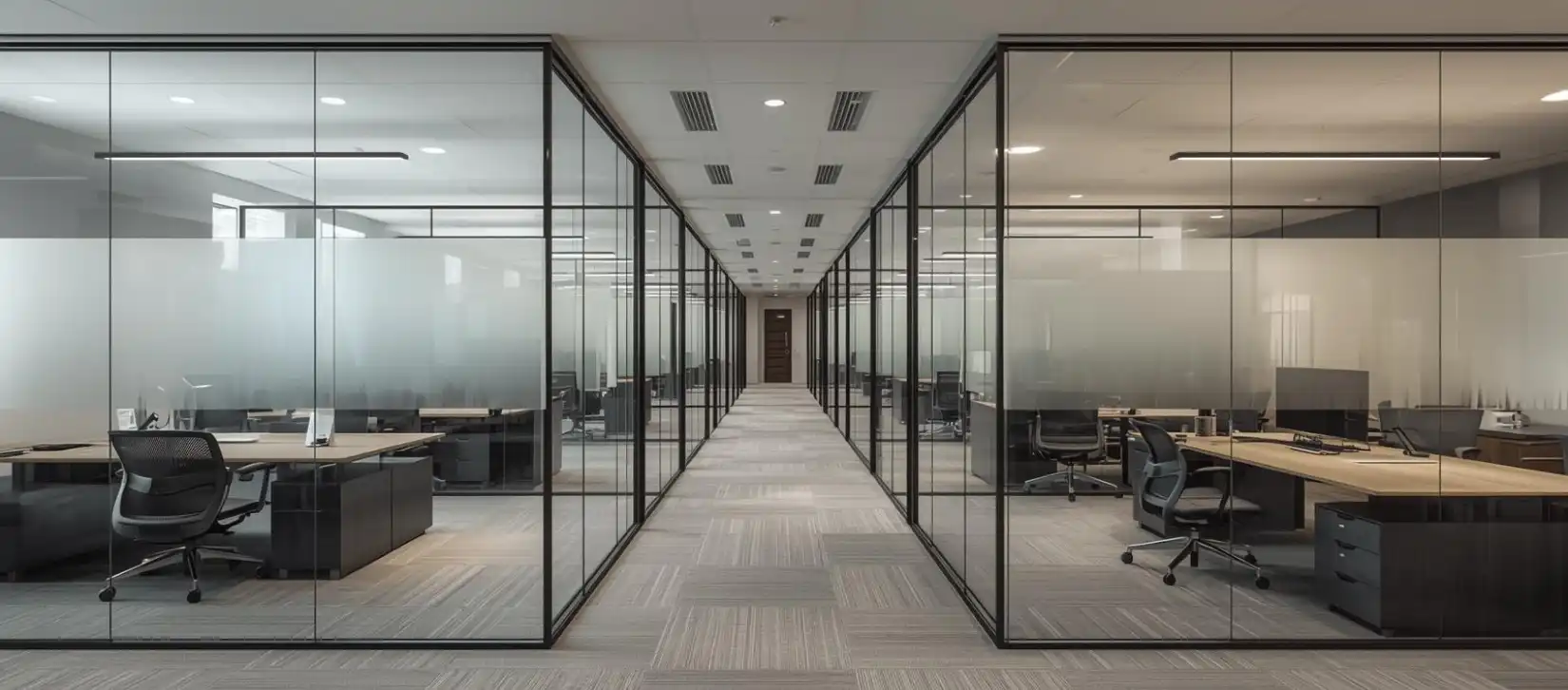 A modern Demountable Wall with chairs inside of it