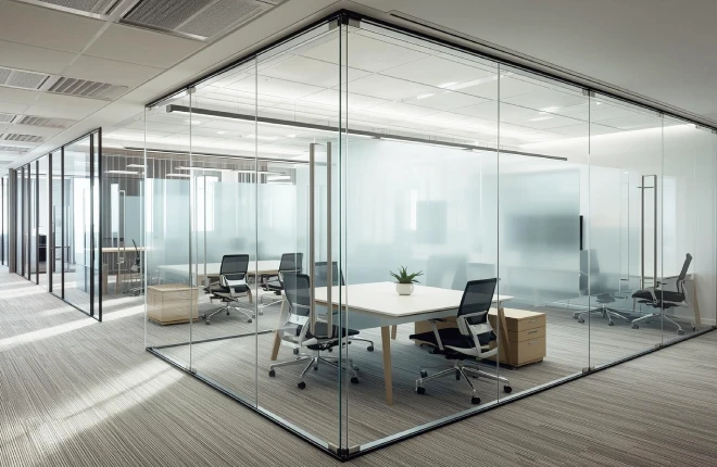 Glass walls and conference room