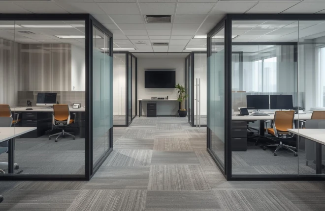 Demountable glass walls in a modern meeting room