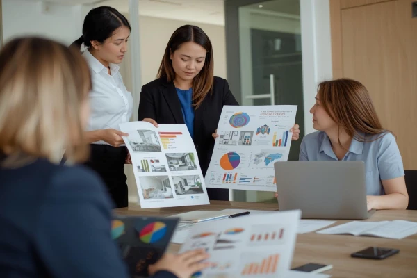 office meeting group, talking and review