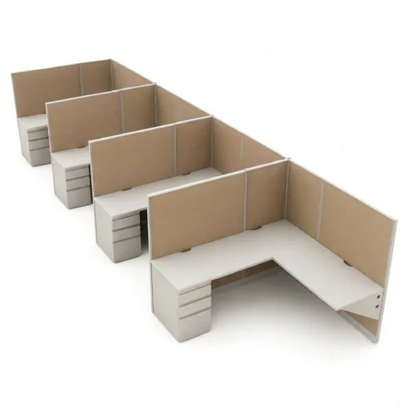 Single-Row 4-Pod 48″H 5′×5′ Cubicle– 24″-Deep Tops with BBF Pedestals