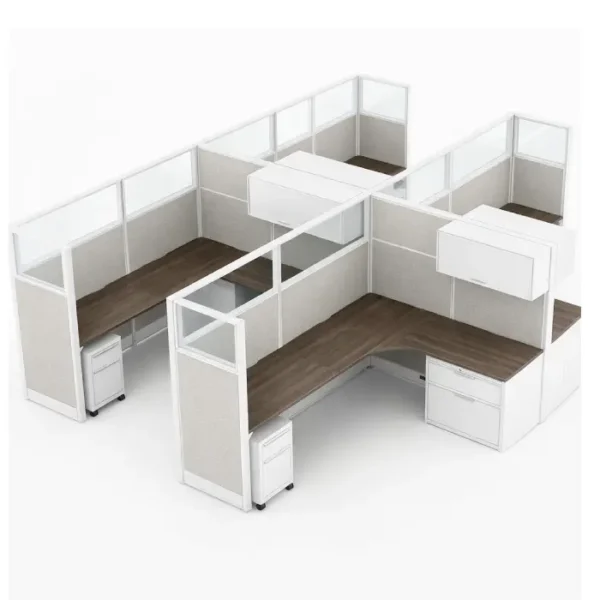 Compile 4-Pack 66″ H Office Cubicle System 6×8 with Glass Panels and Storage