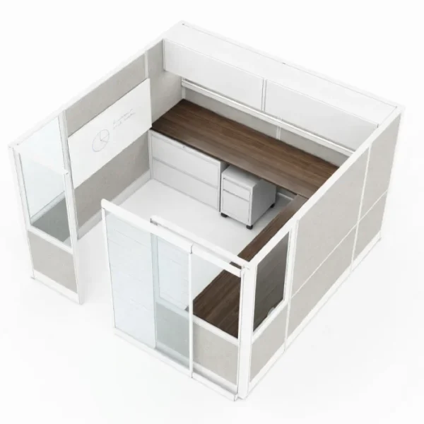 Compile Large 8X8 Single Cubicle with Glass Panels. Features a Sliding Door, Storage-product