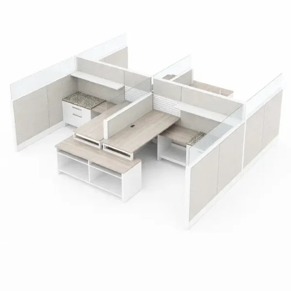 Evolve 4-Person Private Workspace with Double Facing Rows, Modular Cubicle with Credenza and Drawers – EV504